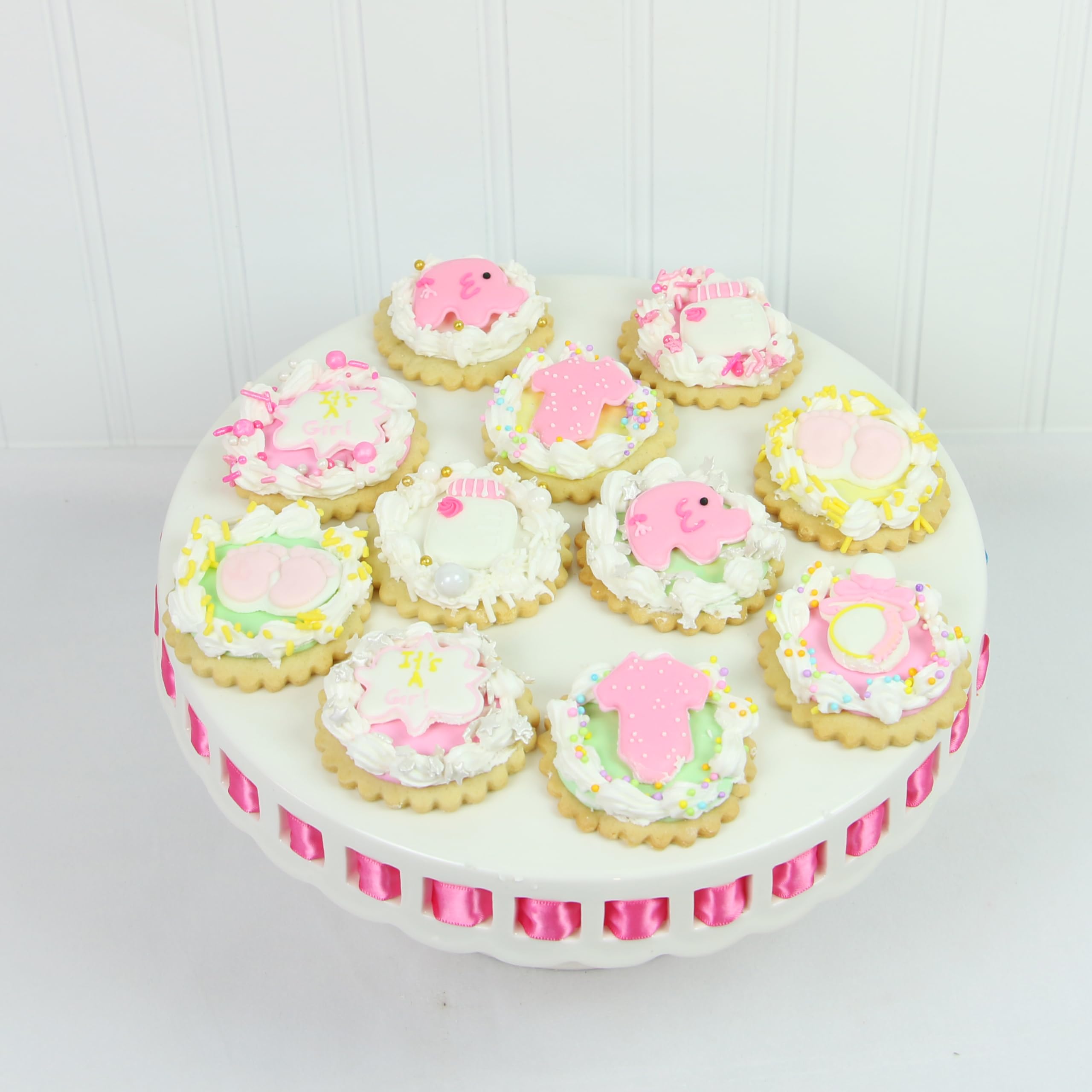 Baby Shower Edible Kosher Royal Icing Decorations for Cakes and Cupcakes, by Global Sugar Art, Baby Girl