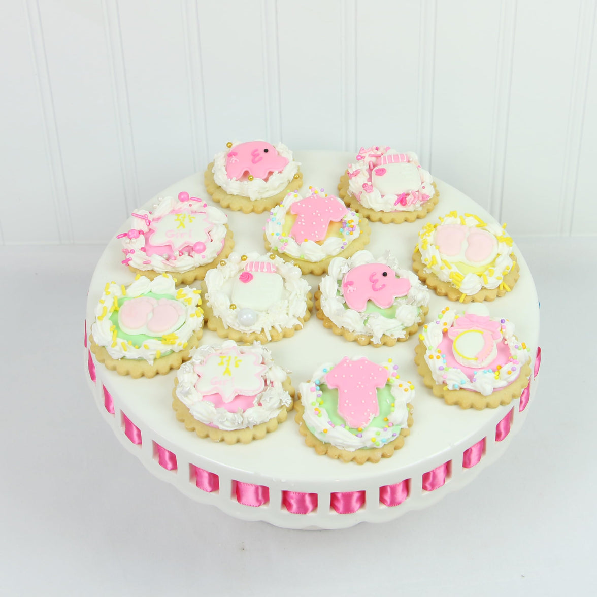 Baby Shower Edible Kosher Royal Icing Decorations for Cakes and Cupcakes, by Global Sugar Art, Baby Girl