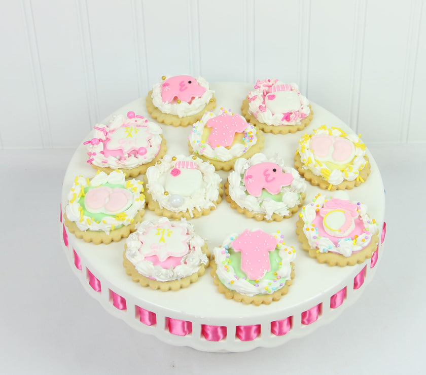 Baby Shower Edible Kosher Royal Icing Decorations for Cakes and Cupcakes, by Global Sugar Art, Baby Girl