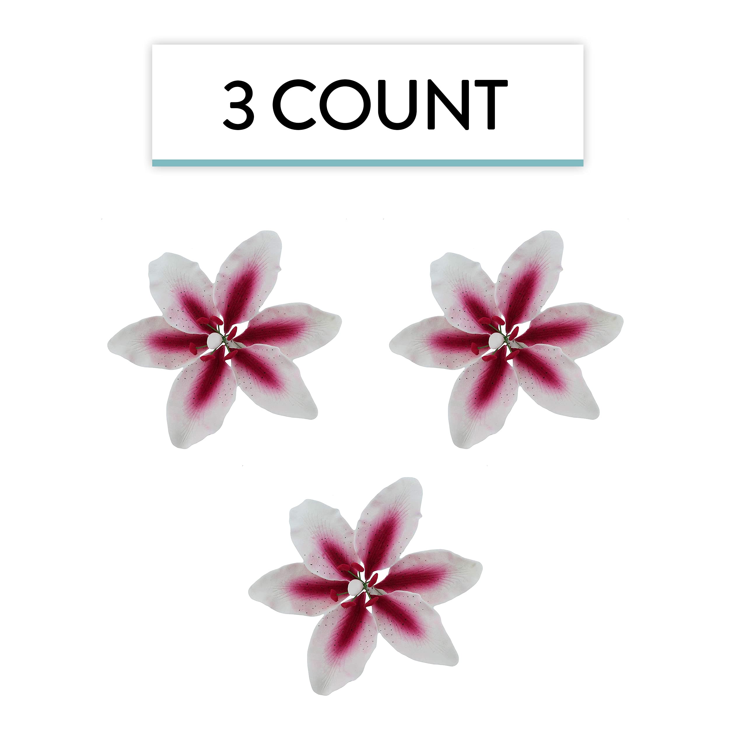 Stargazer Lily Cake Topper, Sugar Flower Lilies by Global Sugar Art, Pink and White, Extra Large, 3 Count