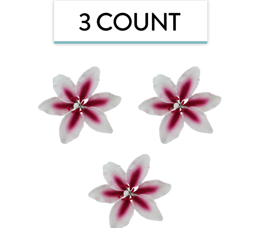 Stargazer Lily Cake Topper, Sugar Flower Lilies by Global Sugar Art, Pink and White, Extra Large, 3 Count