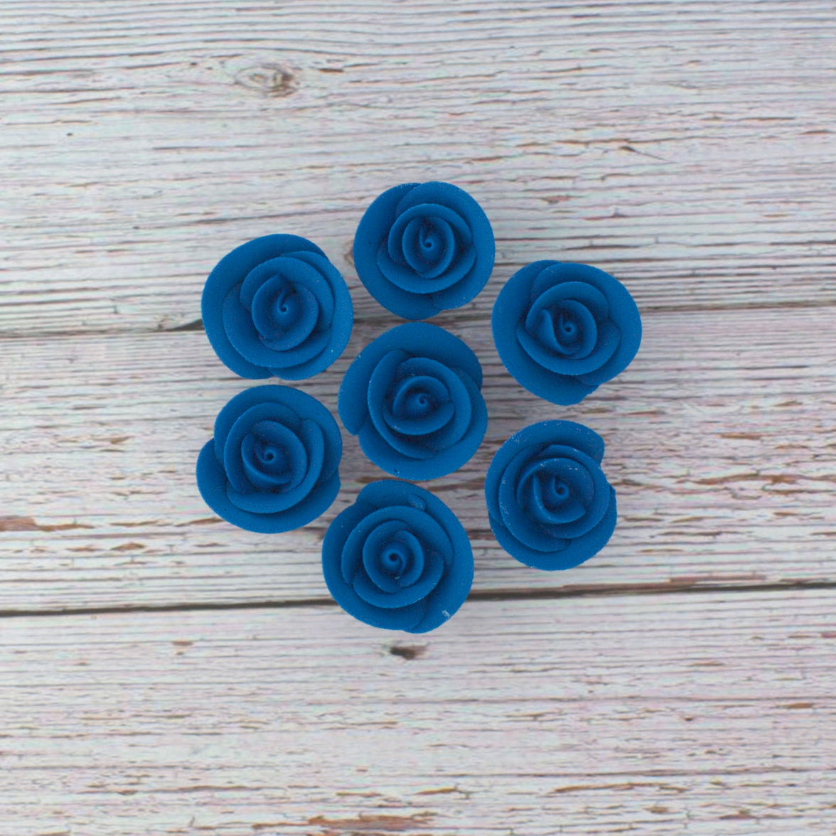Premium Edible Roses for Cakes and Cupcakes, Sweet Royal Icing Roses, by Global Sugar Art, Royal Blue