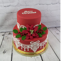 Poinsettia Sugar Flower & Holly Leaf Spray Kit for Cakes, by Global Sugar Art, Large with Berries