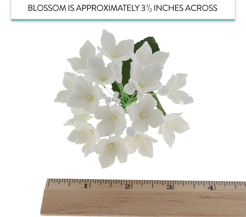 Hydrangea Blossoms Sprays, Sugar Cake Flowers by Global Sugar Art, 4 Count, White