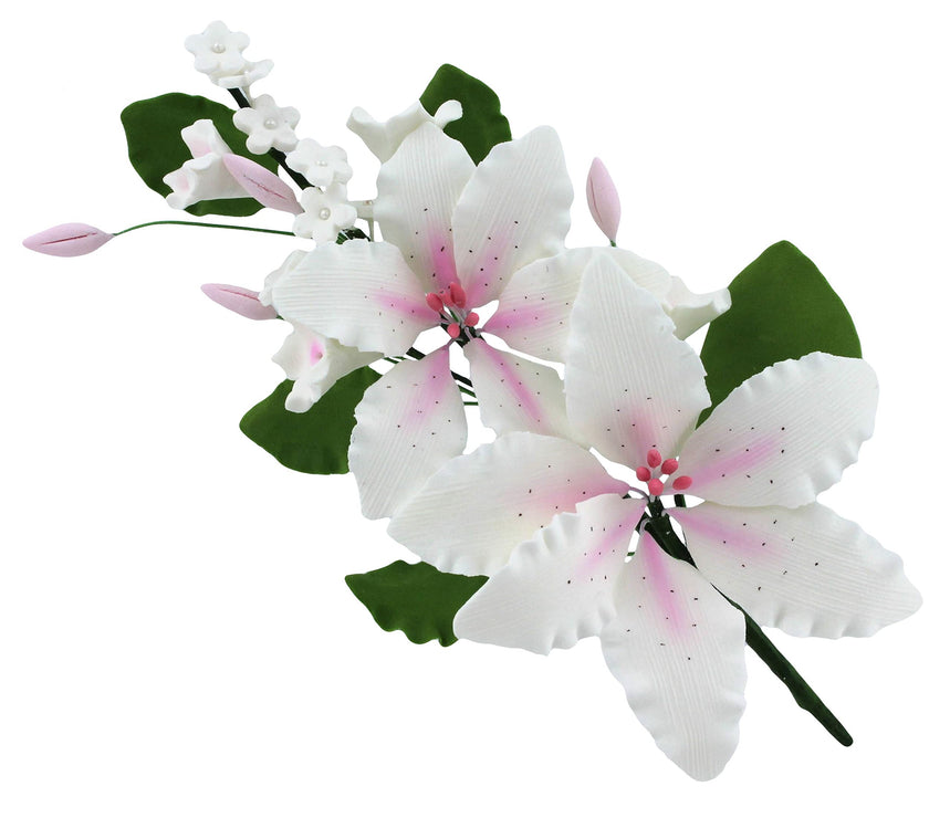 Sugar Lilies, Lily Flower Sprays, Cake Toppers by Global Sugar Art, Pink Double Rubrum Lily Spray