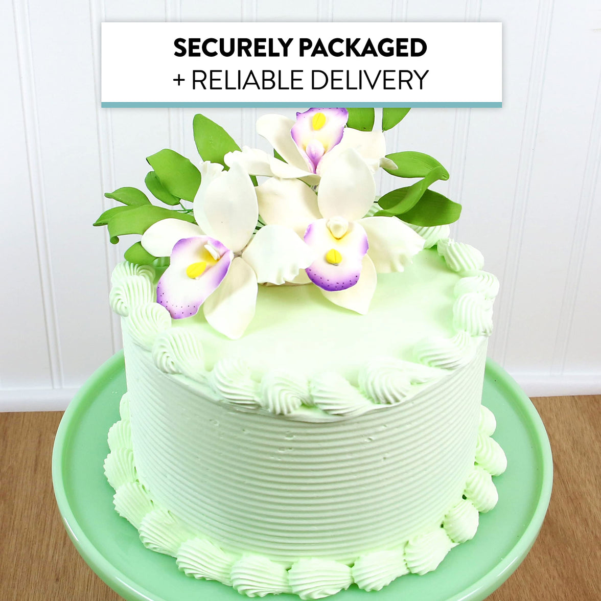 Orchid Sugar Cake Flowers, Pearly Orchids, by Global Sugar Art, Large, White with Purple, 4 Count