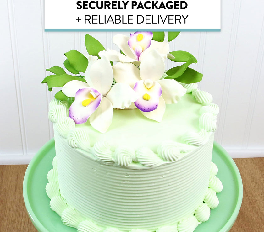 Orchid Sugar Cake Flowers, Pearly Orchids, by Global Sugar Art, Large, White with Purple, 4 Count