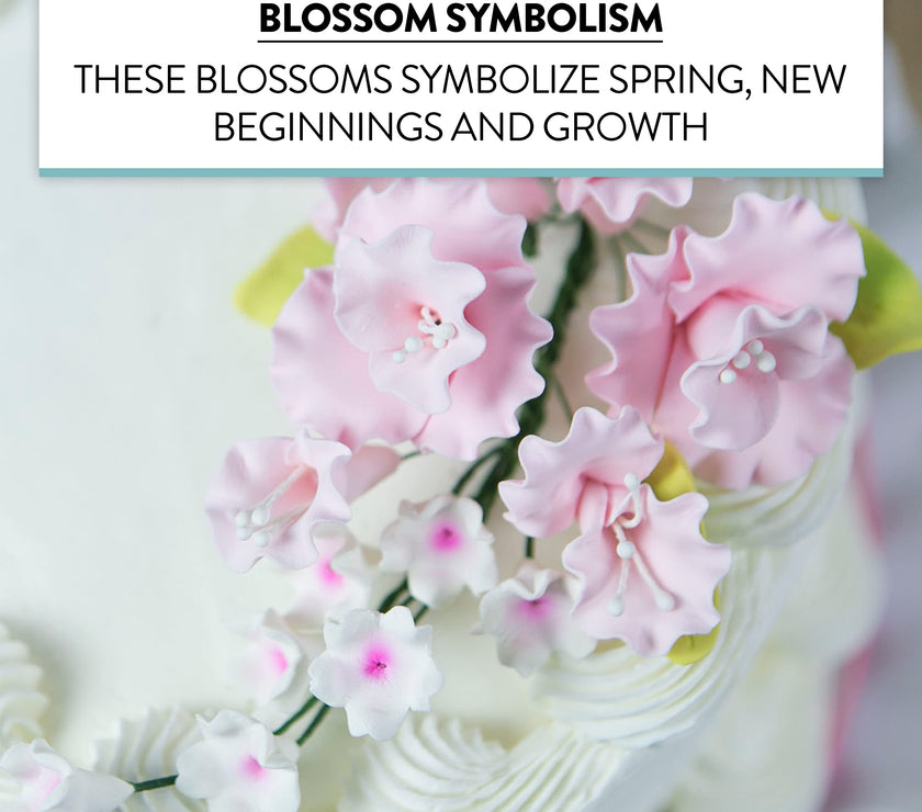 Flower Blossom Spray, Gum Paste Sugar Flowers for Cake Decorating, White Cherry Blossoms with Leaves