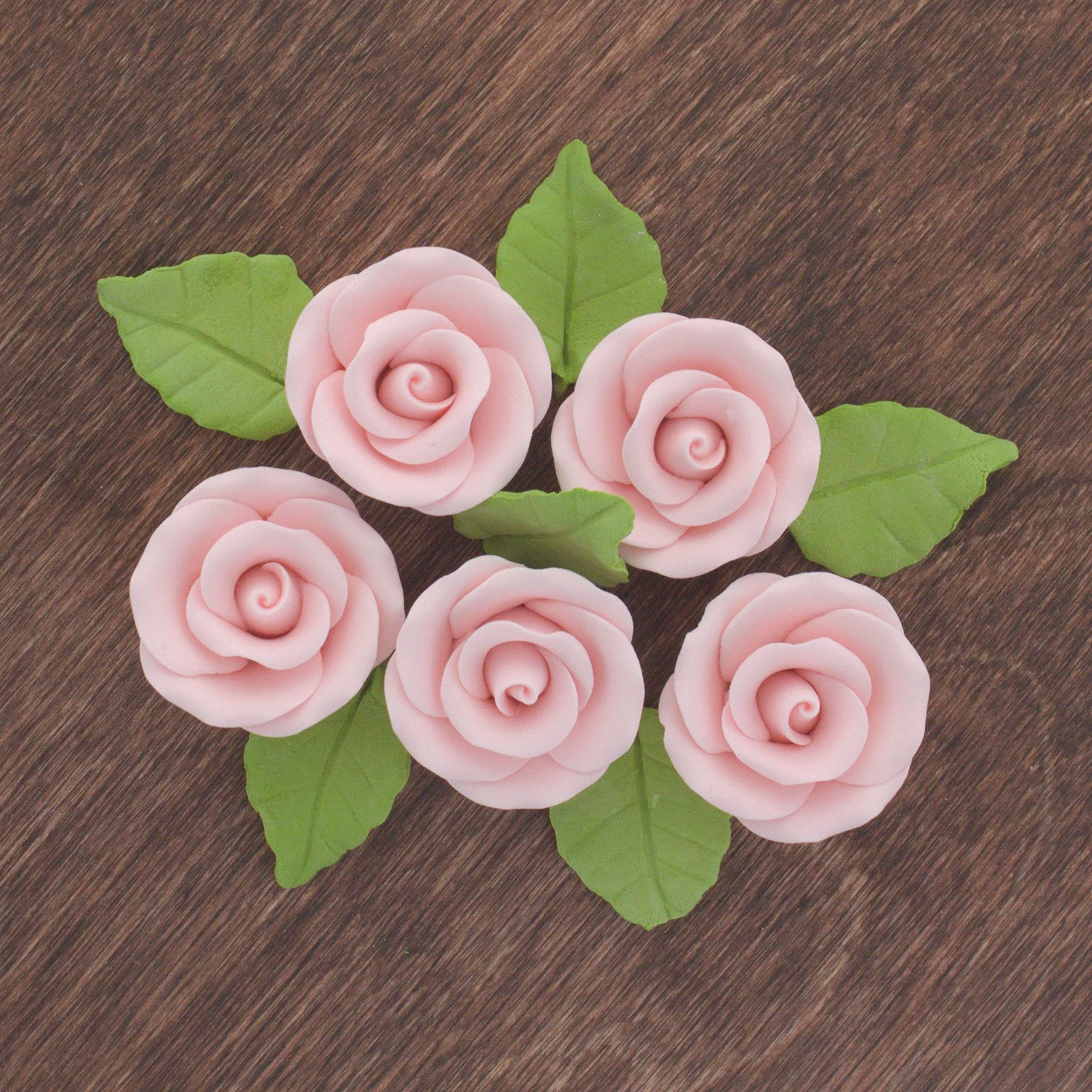 Premium Edible Roses with Leaves, Edible Sugar Cake & Cupcake Flower Kit, by Global Sugar Art, Pink