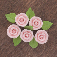 Premium Edible Roses with Leaves, Edible Sugar Cake & Cupcake Flower Kit, by Global Sugar Art, Pink