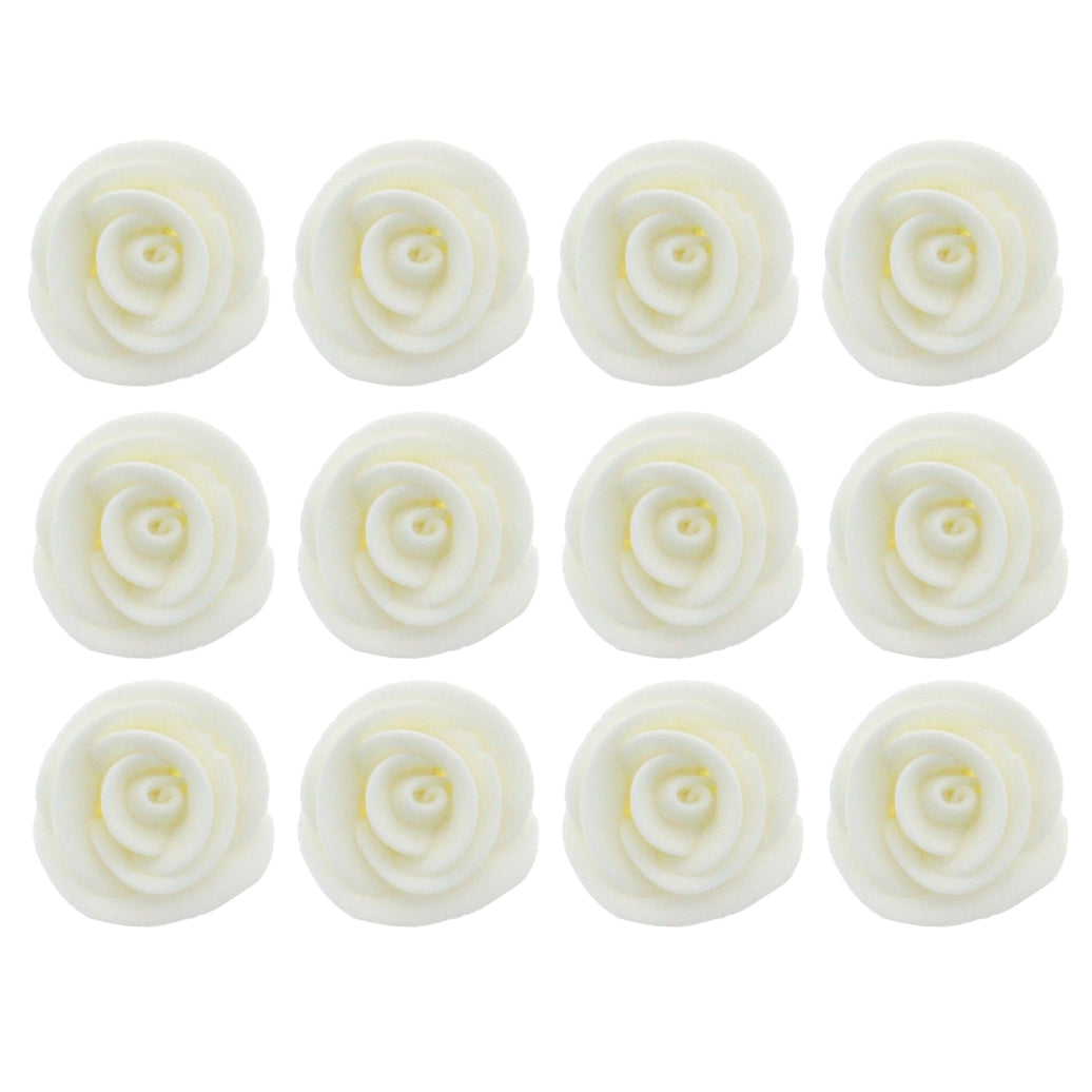 Premium Edible Roses for Cakes and Cupcakes, Sweet Royal Icing Roses, by Global Sugar Art, White