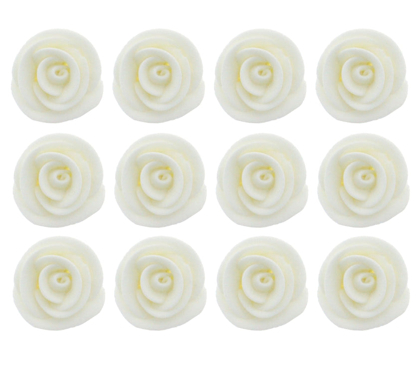 Premium Edible Roses for Cakes and Cupcakes, Sweet Royal Icing Roses, by Global Sugar Art, White