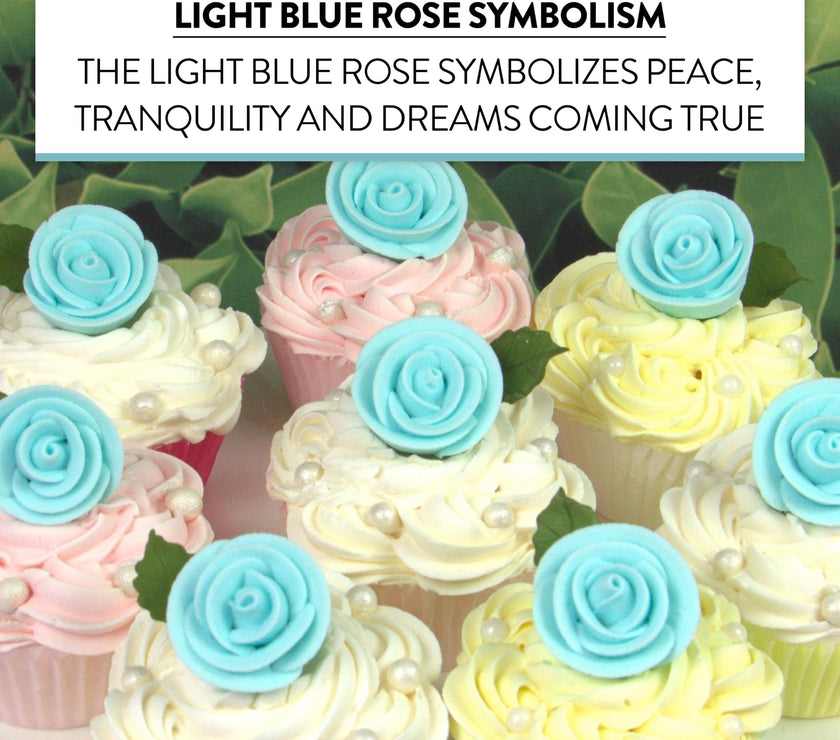 Premium Edible Roses for Cakes and Cupcakes, Sweet Royal Icing Roses, by Global Sugar Art, Light Blue