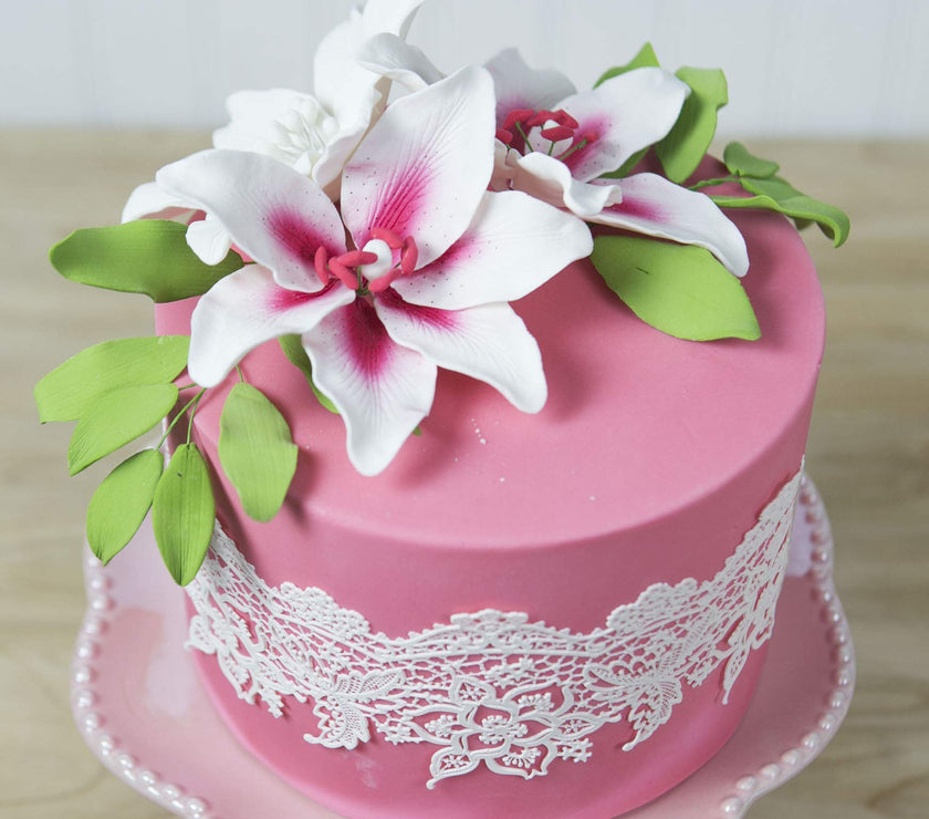 Stargazer Lily Cake Topper, Sugar Flower Lilies by Global Sugar Art, Pink and White, Extra Large, 3 Count