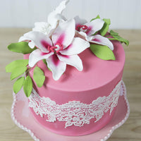 Stargazer Lily Cake Topper, Sugar Flower Lilies by Global Sugar Art, Pink and White, Extra Large, 3 Count