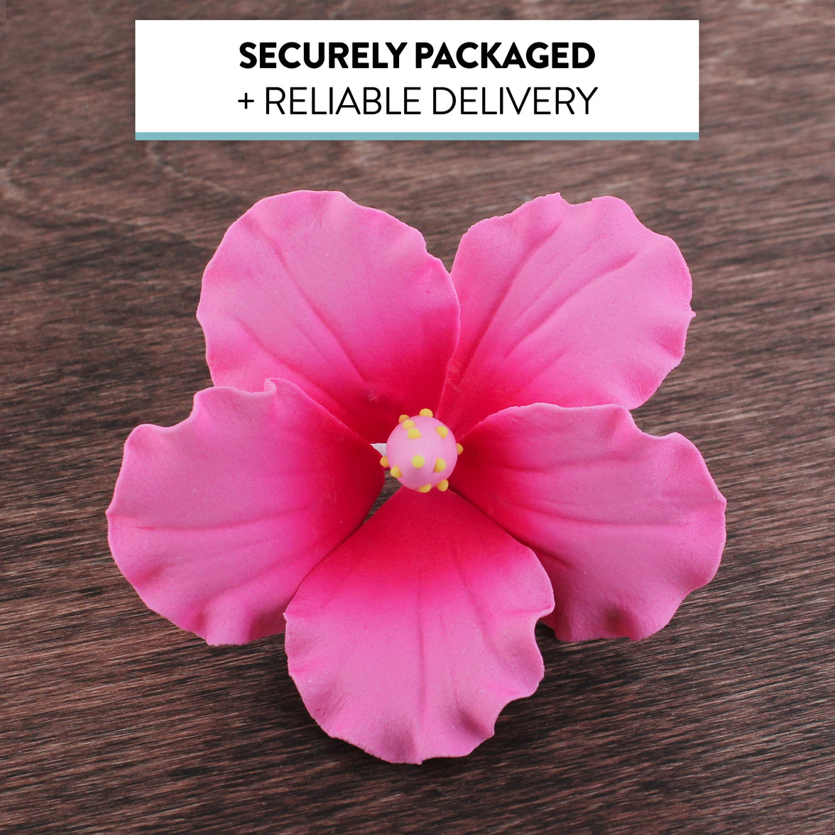 Hibiscus Sugar Cake Flowers, Pink Tropical Sugar Flowers, by Global Sugar Art