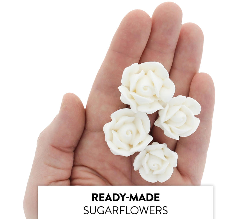 Edible Royal Icing Roses, Two Dozen Roses for Cupcake Decorating, by Global Sugar Art, White Rose Set