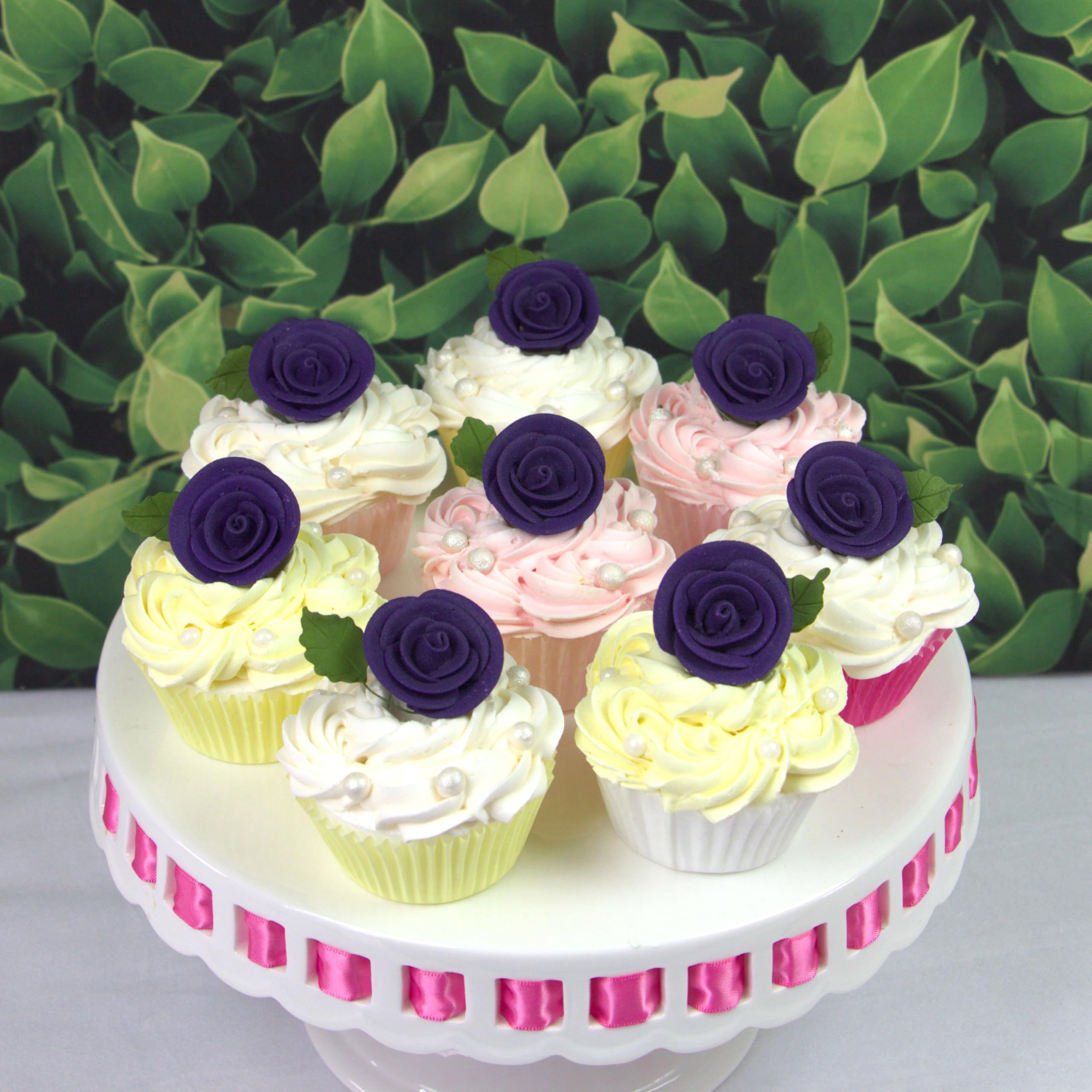 Premium Edible Roses for Cakes and Cupcakes, Sweet Royal Icing Roses, by Global Sugar Art, Deep Violet