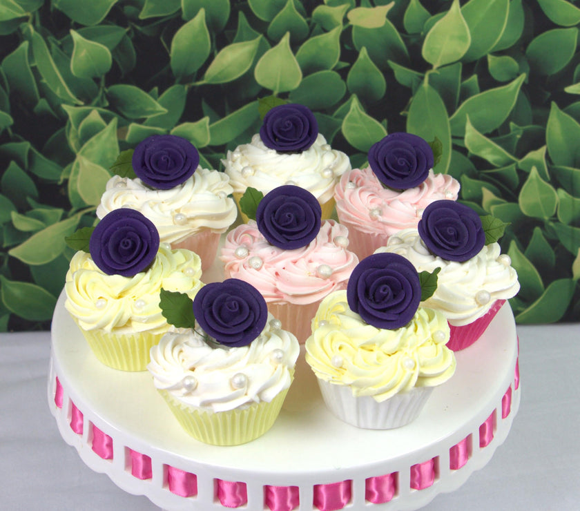 Premium Edible Roses for Cakes and Cupcakes, Sweet Royal Icing Roses, by Global Sugar Art, Deep Violet