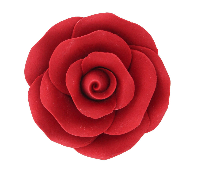 Deluxe Red Roses for Cake Decorating, Premium Unwired Sugar Flowers by Global Sugar Art, Red, Large