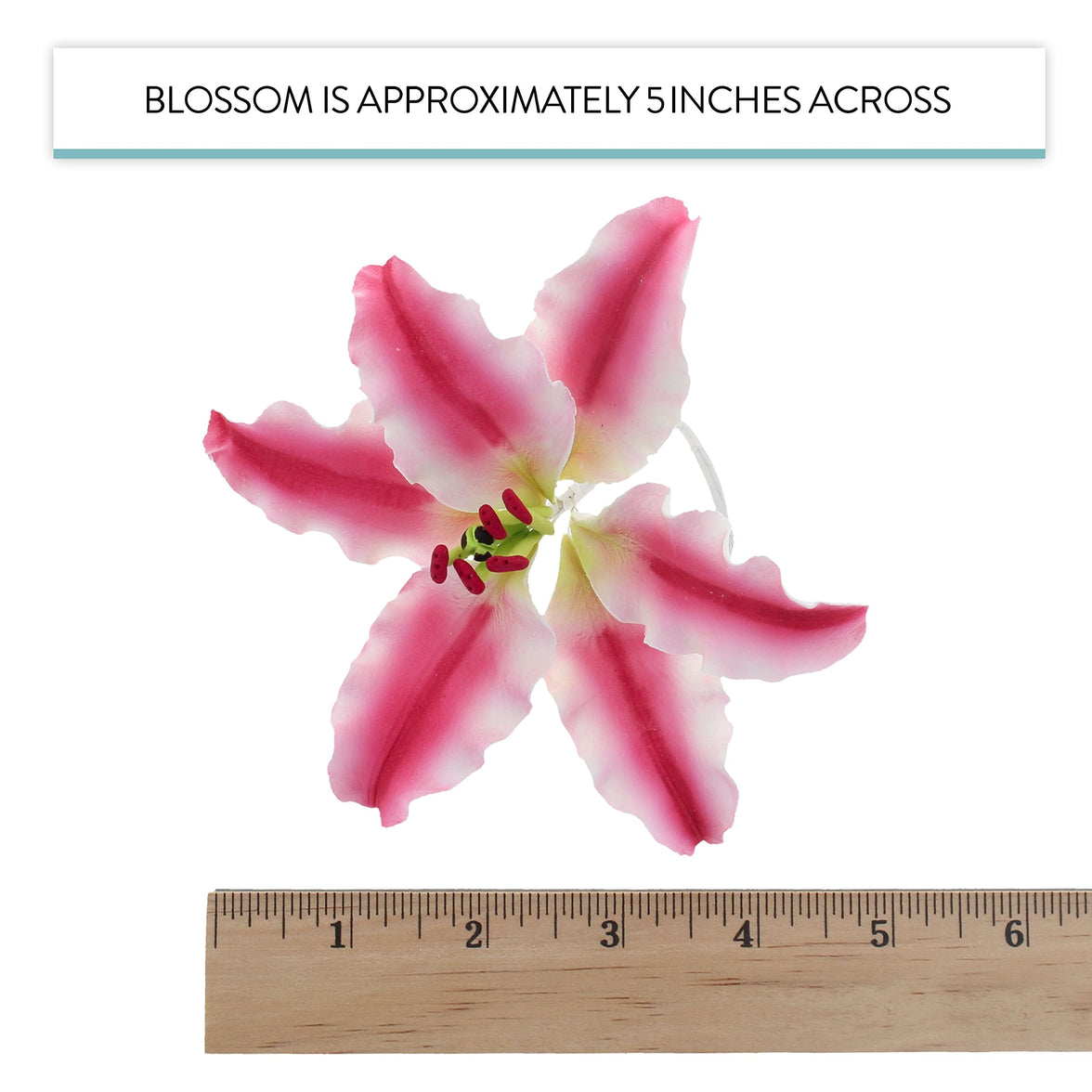 Stargazer Lily Sugar Flowers with Leaf Sprays by Global Sugar Art, Pink and White, 3 Count