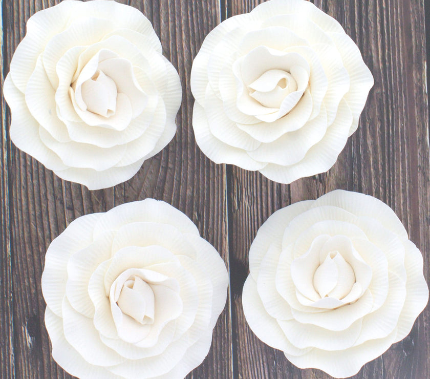 Peony Rose Sugar Cake Flowers, by Global Sugar Art, White, 4 Count