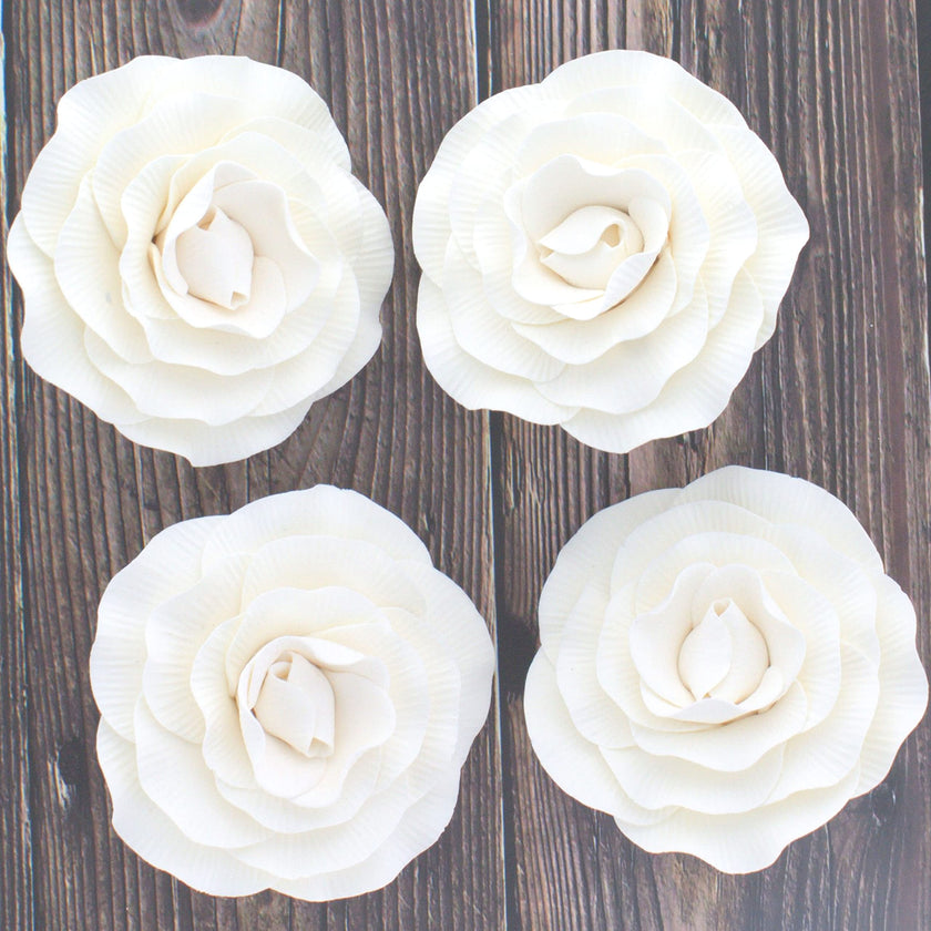 Peony Rose Sugar Cake Flowers, by Global Sugar Art, White, 4 Count