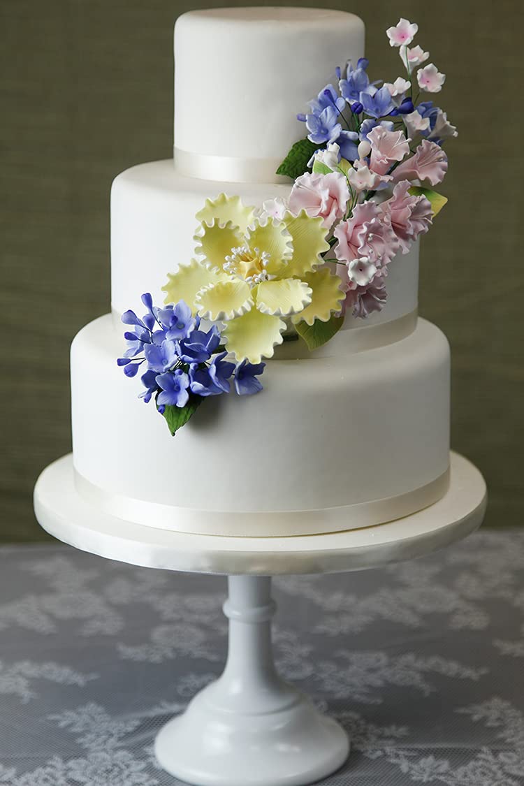 Flower Blossom Spray, Gum Paste Sugar Flowers for Cake Decorating, White Cherry Blossoms with Leaves