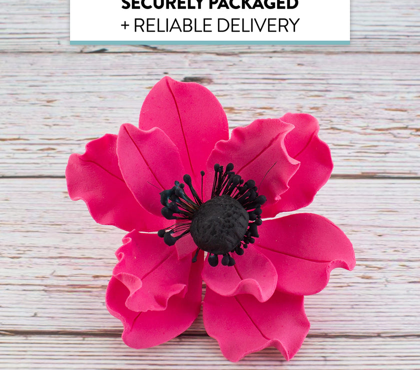 Global Sugar Art Sugar Hot Pink and Black Anemone by Chef Alan Tetreault, 3 Count