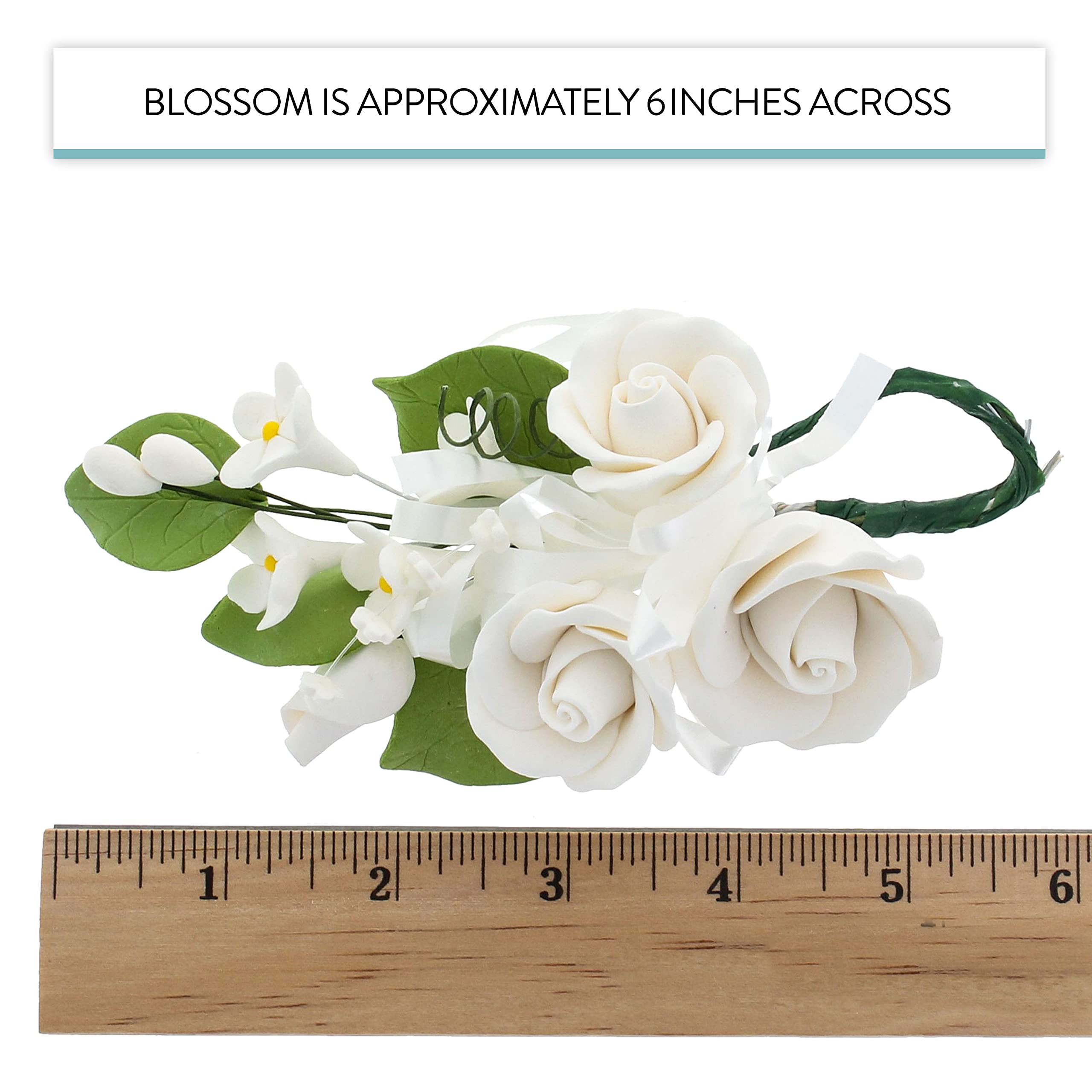 Petite Rose Spray, Sugar Flower Spray for Cakes, by Global Sugar Art, White 2 Count