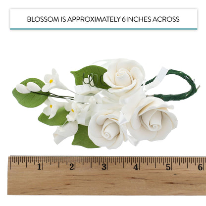 White Petite Rose Spray with Ribbon, 2 Count