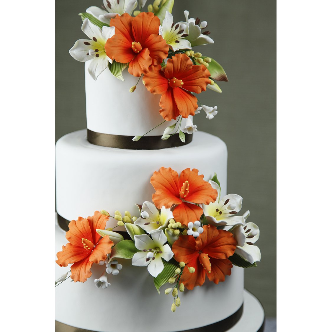 Hibiscus Sugar Cake Flowers, Orange Tropical Sugar Flowers, by Global Sugar Art