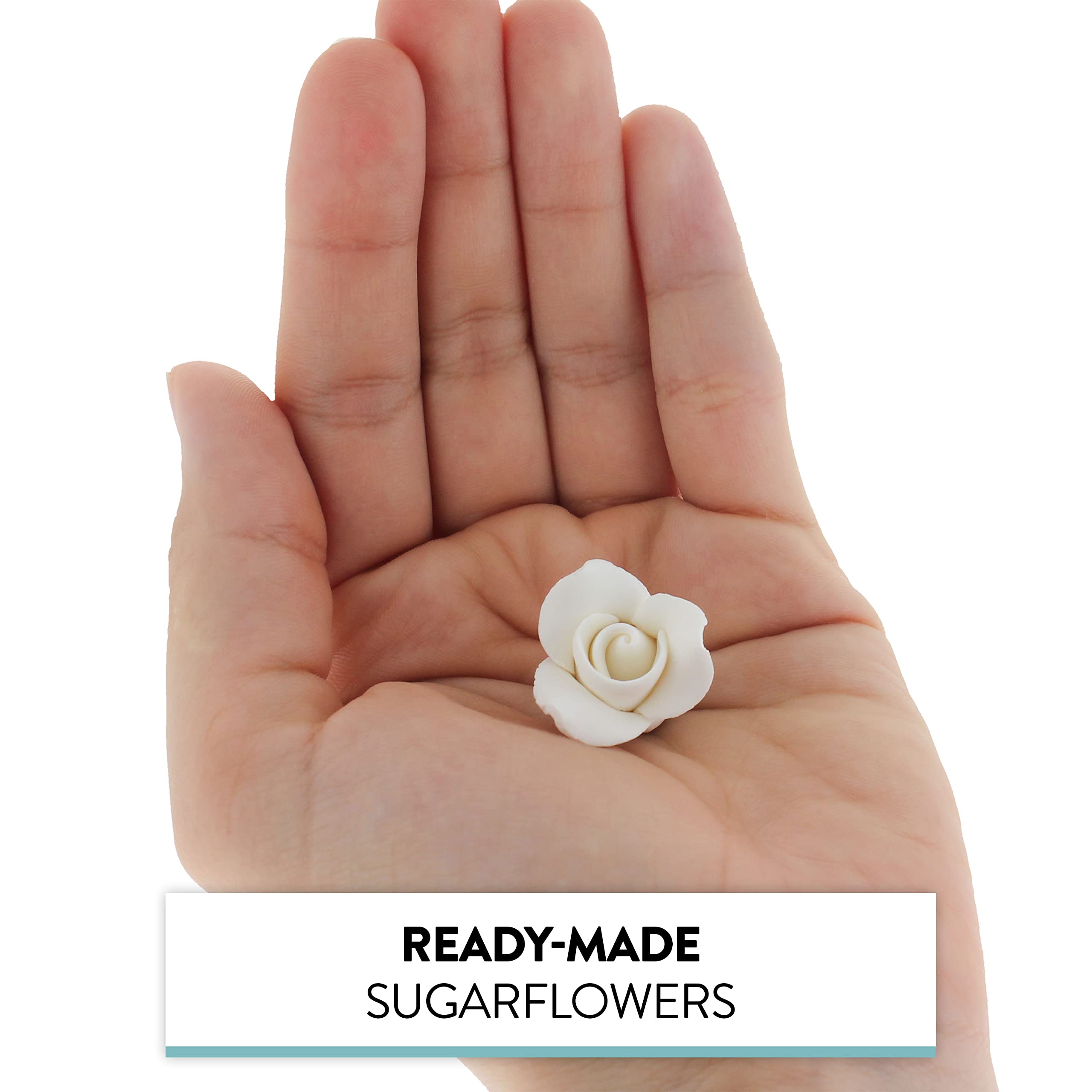 Tiny Rose Sugar Flowers, Edible Cupcake Toppers, Extra Small, by Global Sugar Art, White