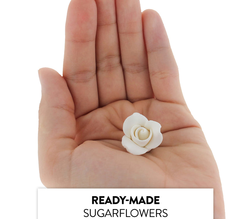 Tiny Rose Sugar Flowers, Edible Cupcake Toppers, Extra Small, by Global Sugar Art, White