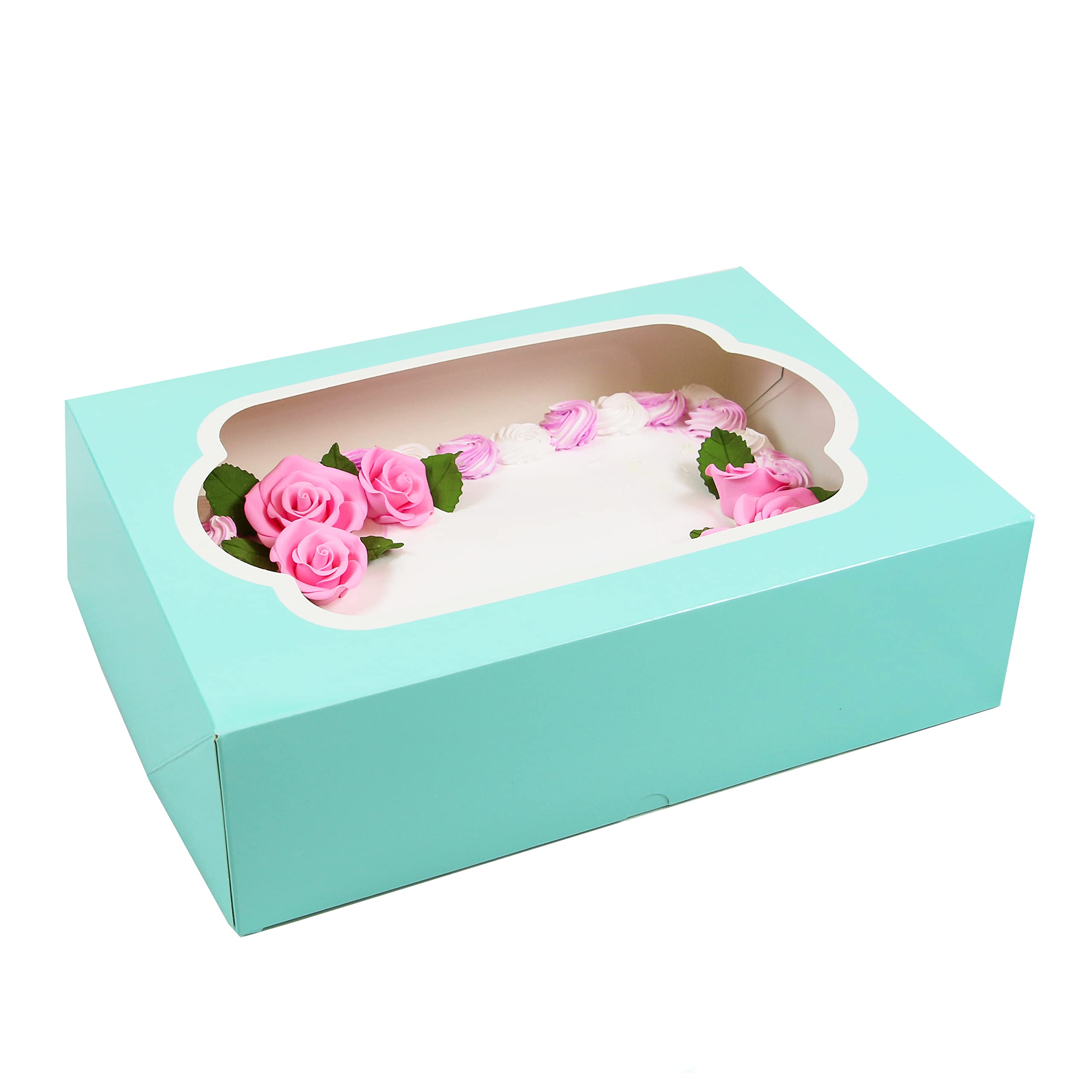 Global Sugar Art Quarter Sheet Cake Box with Window, Auto Popup, 14 x 10 x 4 Inches