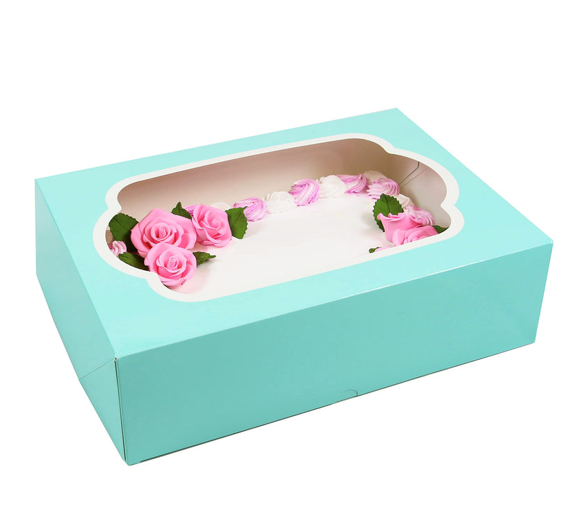 Global Sugar Art Quarter Sheet Cake Box with Window, Auto Popup, 14 x 10 x 4 Inches