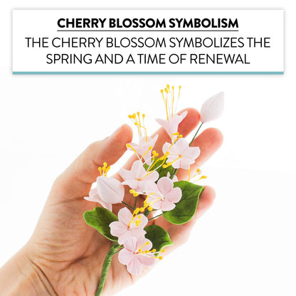 Pink Cherry Blossoms with Leaves Spray