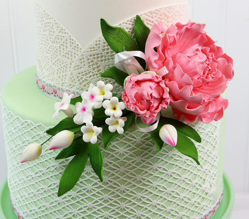 Premium Peony Sprays for Cake Decorating by Global Sugar Art, Pink Closed