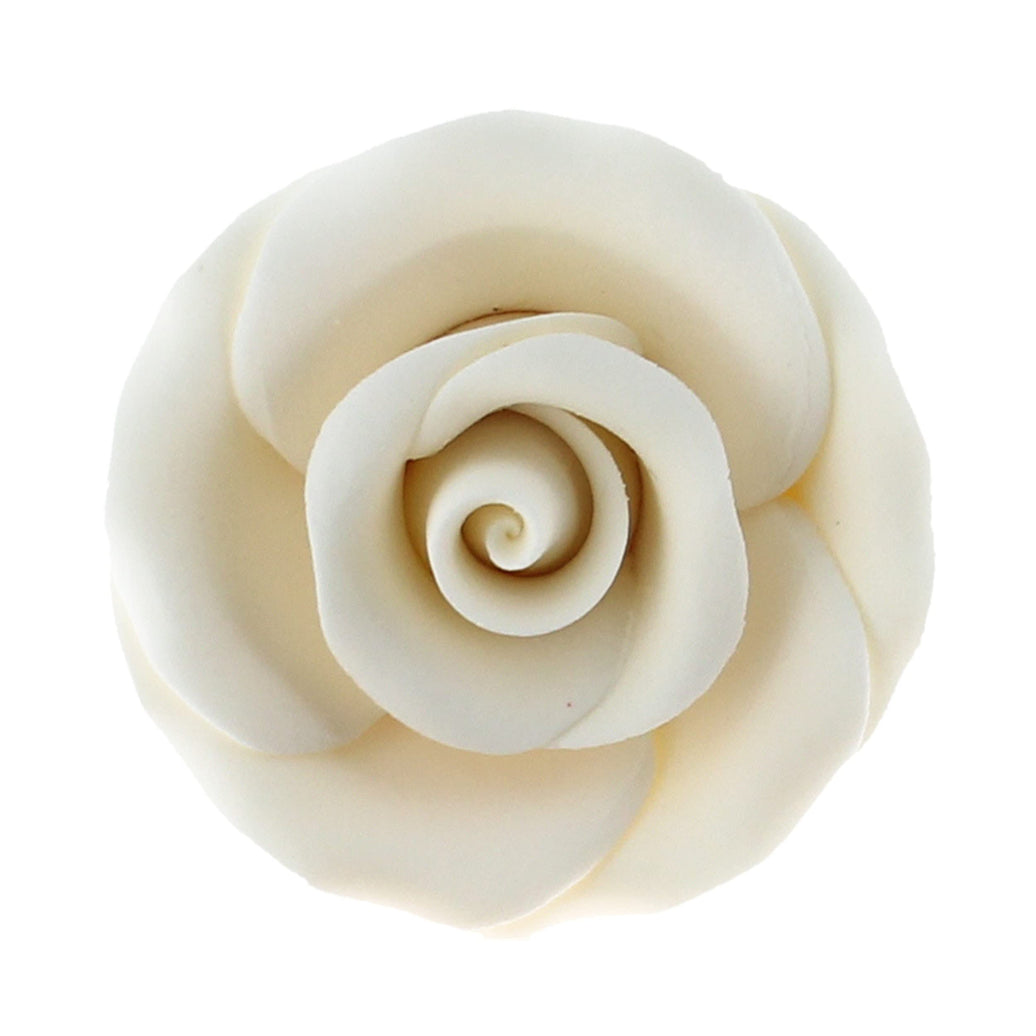 Deluxe White Roses for Cake Decorating, Premium Unwired Sugar Flowers by Global Sugar Art, White, Medium