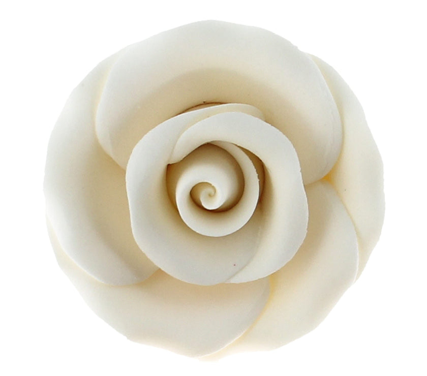 Deluxe White Roses for Cake Decorating, Premium Unwired Sugar Flowers by Global Sugar Art, White, Medium