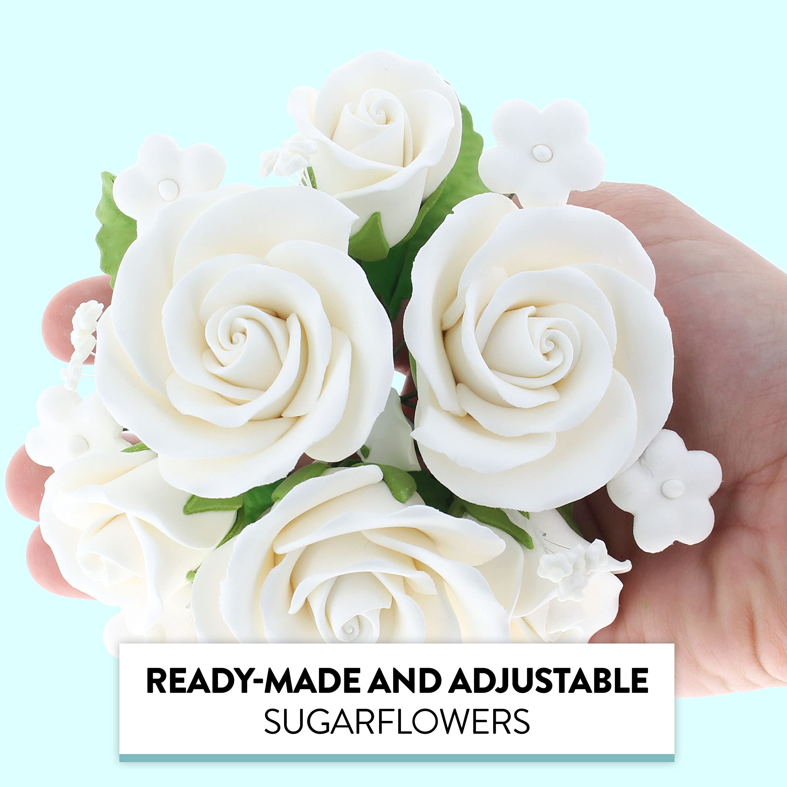 Rose Bouquet Cake Decoration, Elegant Garden Rose Cake Topper, by Global Sugar Art, White