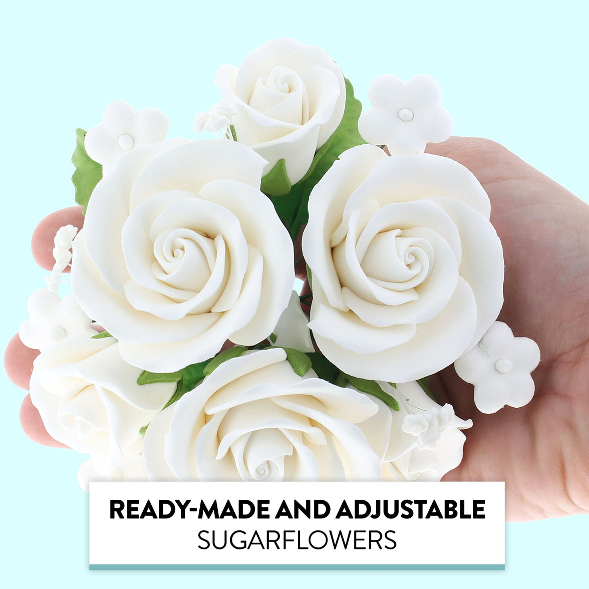 Rose Bouquet Cake Decoration, Elegant Garden Rose Cake Topper, by Global Sugar Art, White