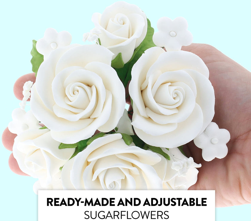 Rose Bouquet Cake Decoration, Elegant Garden Rose Cake Topper, by Global Sugar Art, White