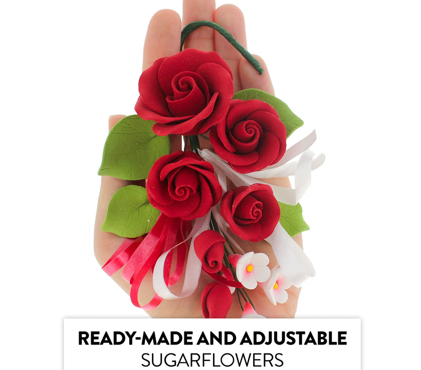 Petite Rose Spray, Sugar Flower Spray for Cakes, by Global Sugar Art, Red 2 Count