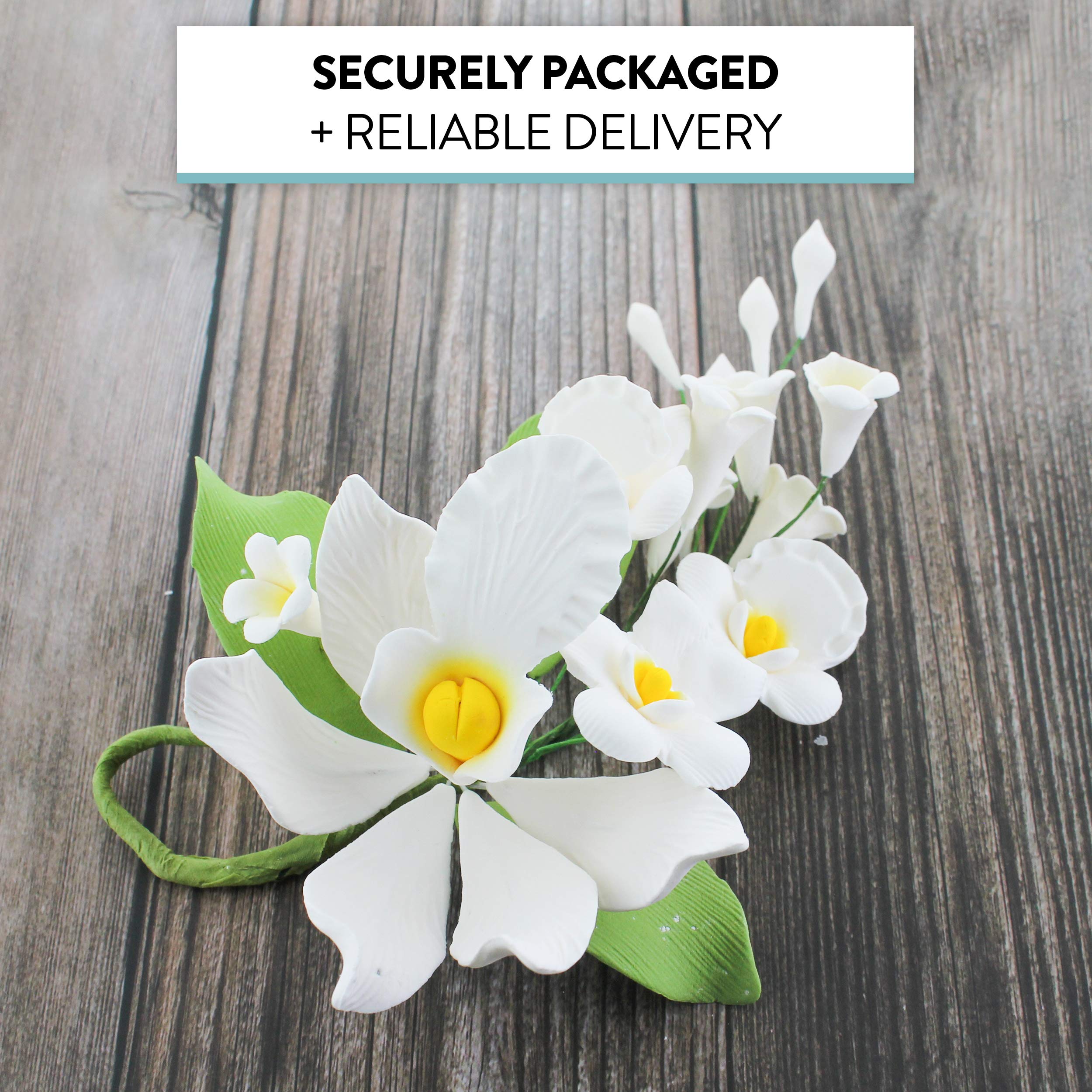 Orchid Sugar Cake Flower Sprays, White Cymbidium Orchid Spray, by Global Sugar Art