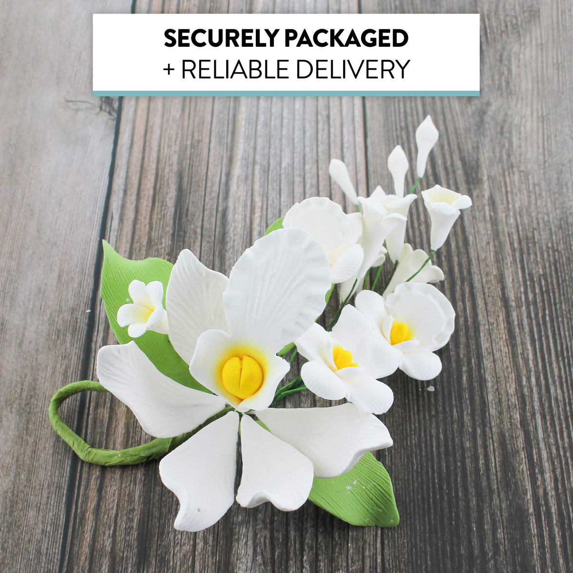 Orchid Sugar Cake Flower Sprays, White Cymbidium Orchid Spray, by Global Sugar Art
