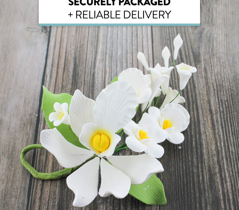 Orchid Sugar Cake Flower Sprays, White Cymbidium Orchid Spray, by Global Sugar Art