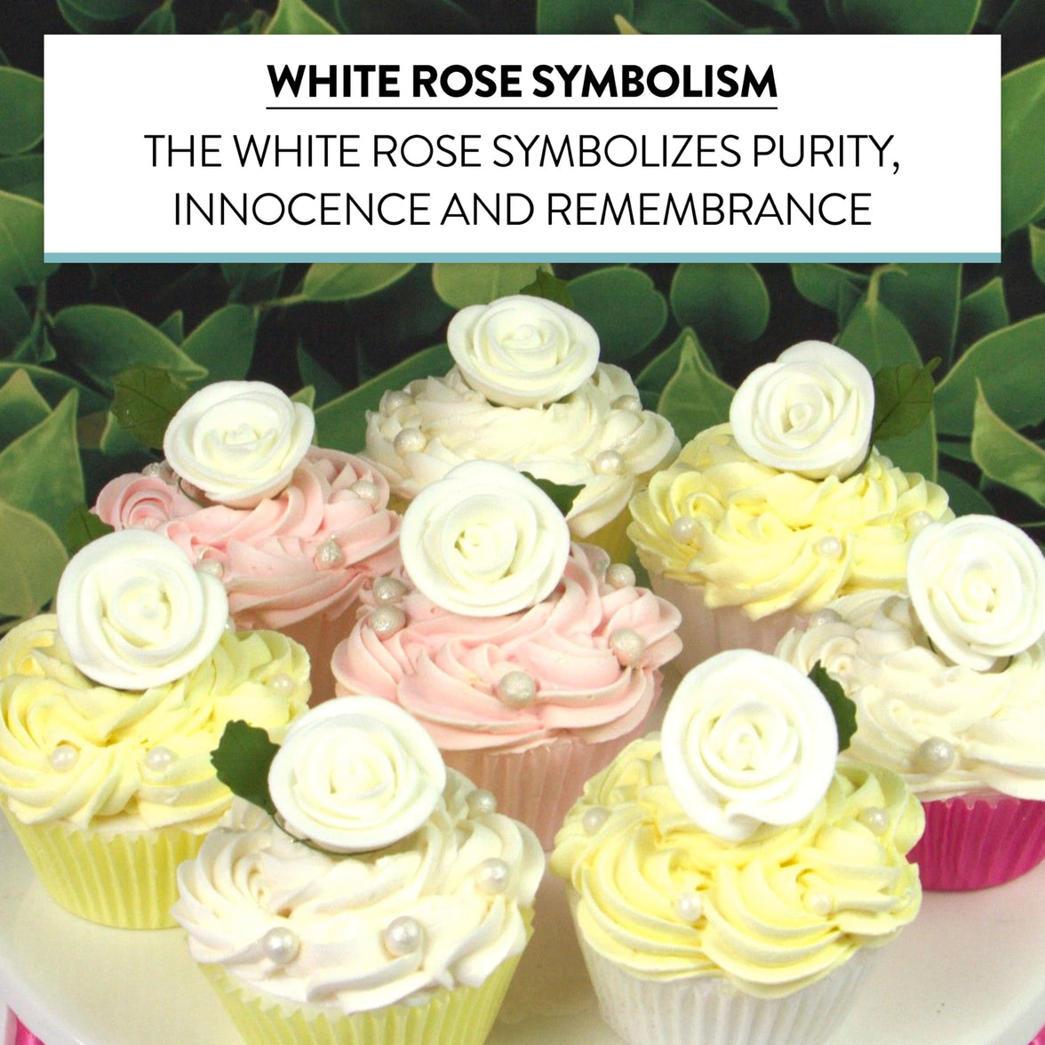 Premium Edible Roses for Cakes and Cupcakes, Sweet Royal Icing Roses, by Global Sugar Art, White