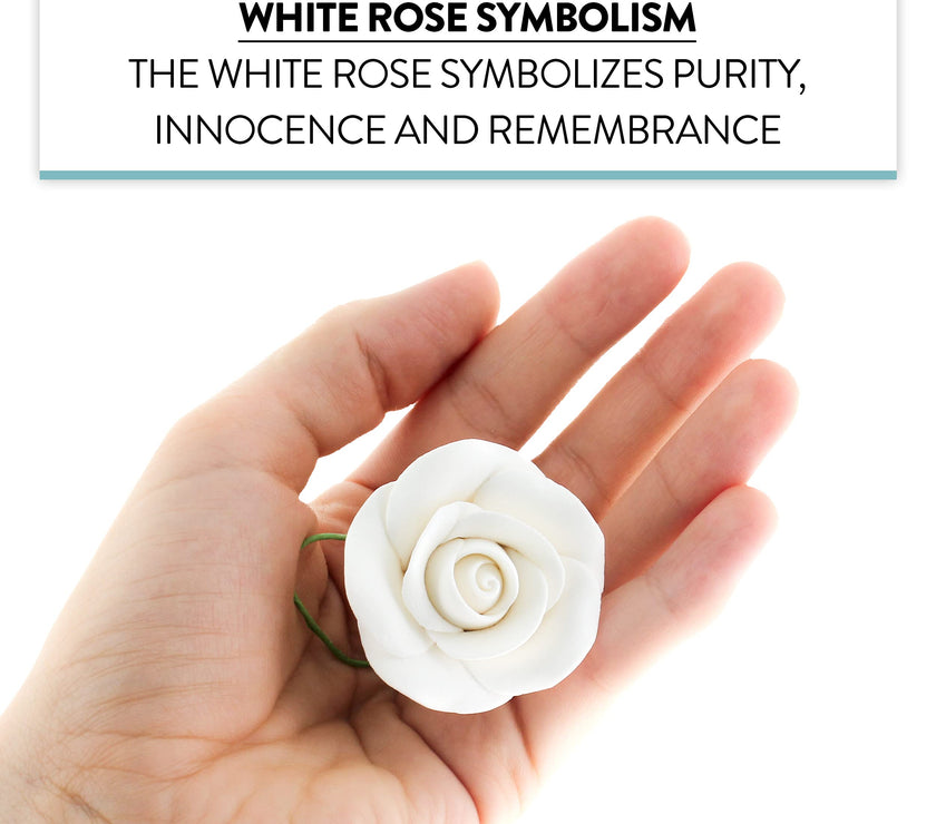 Classic Tea Rose Sugar Cake Flowers, by Global Sugar Art, Wired, White, Small-Medium