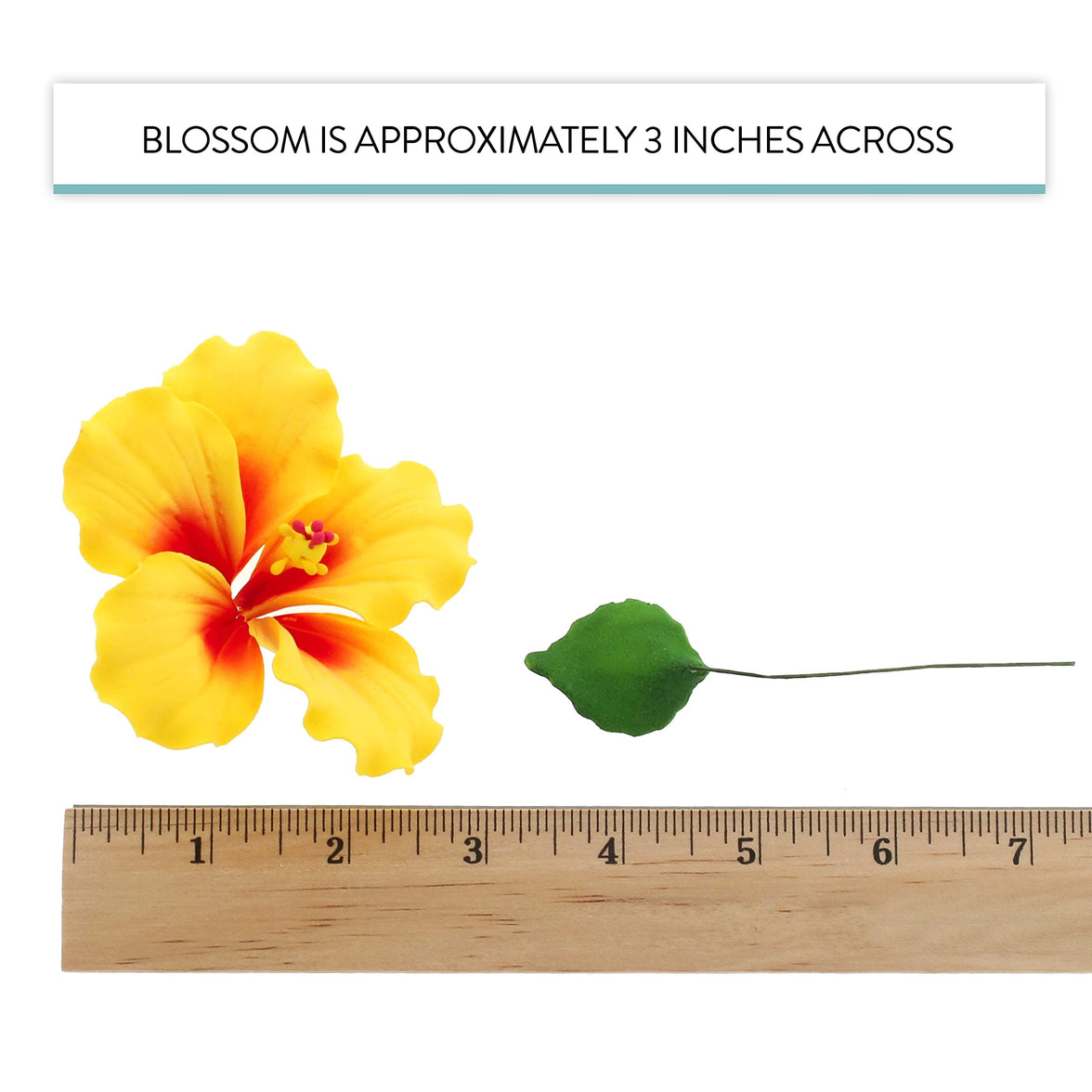 Global Sugar Art Hibiscus Sugar Cake Flowers, Yellow with Red, 3 Count with Leaves by Chef Alan Tetreault